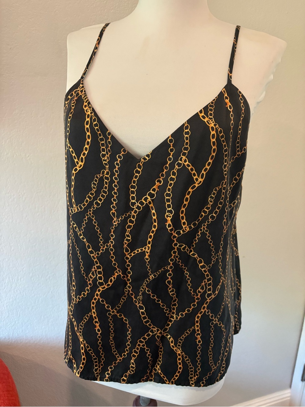 L’Agence silky black with gold chain detail camisole size S